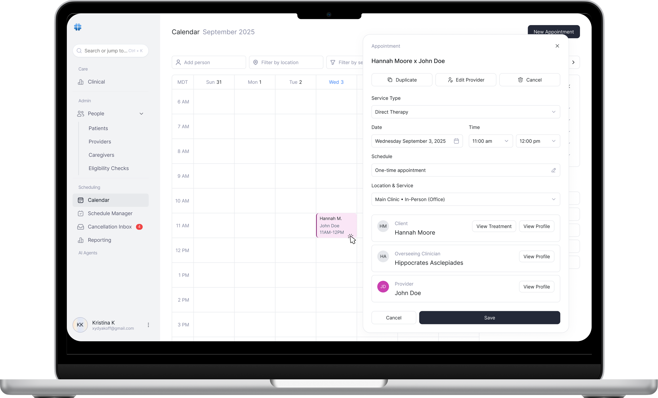 The Clinic Calendar Interface