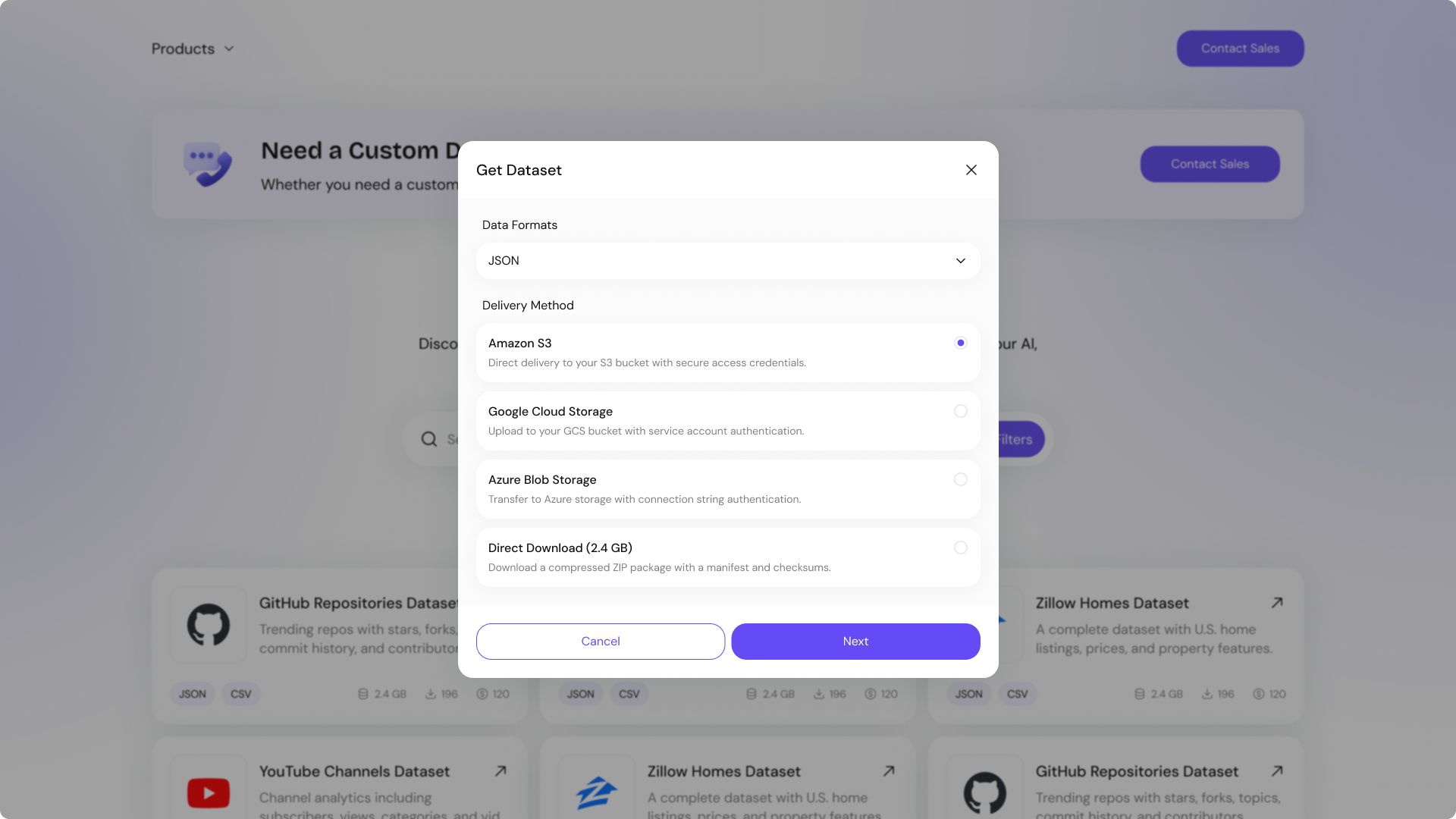 Get Dataset Modal Light