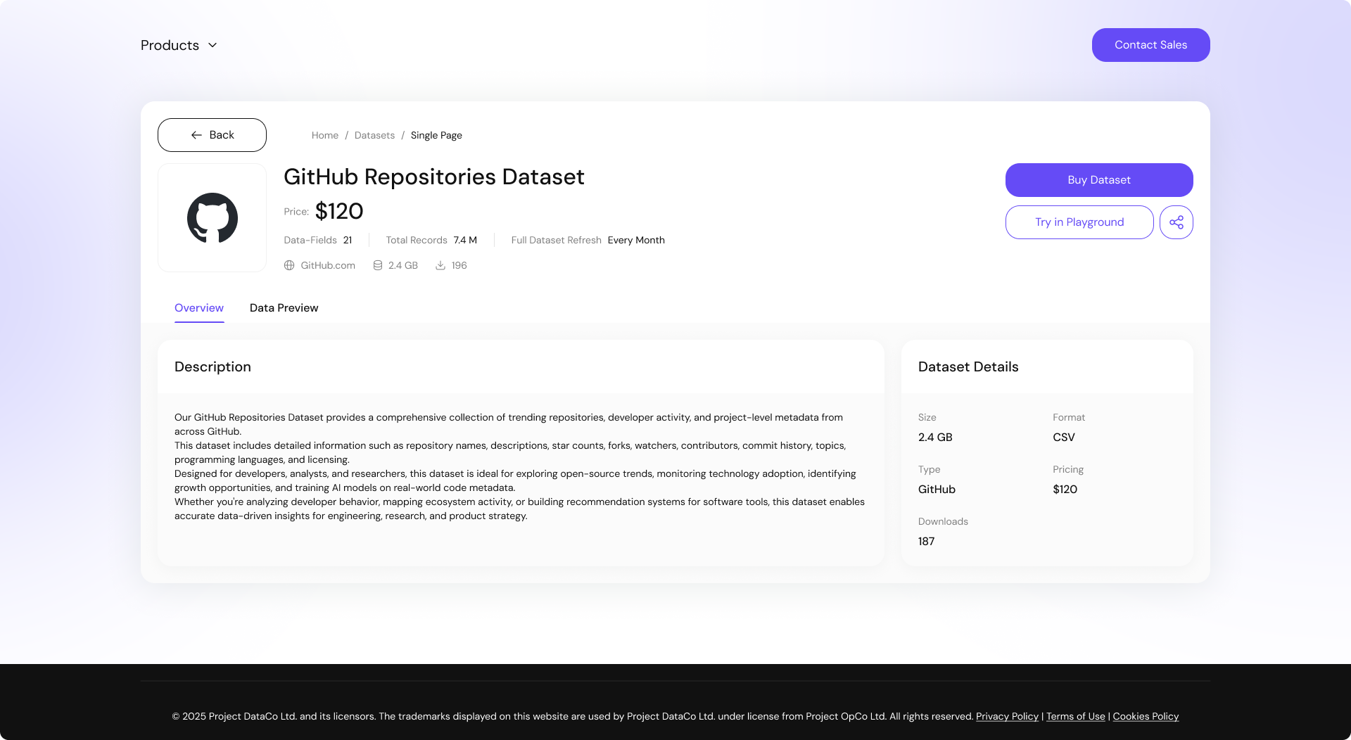 Dataset Detail Light