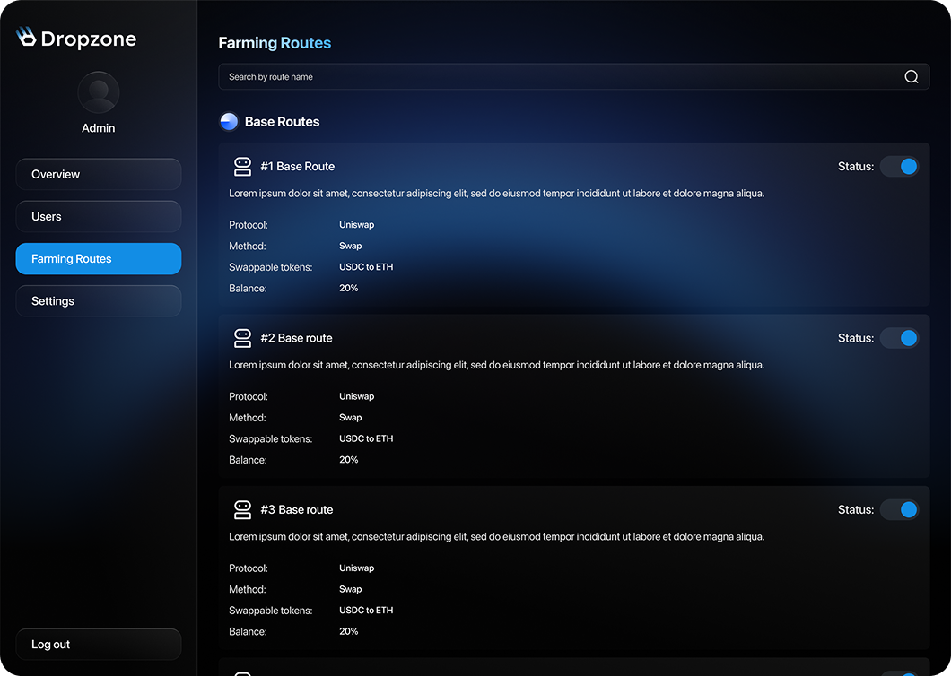 Dropzone Farming Routes Admin