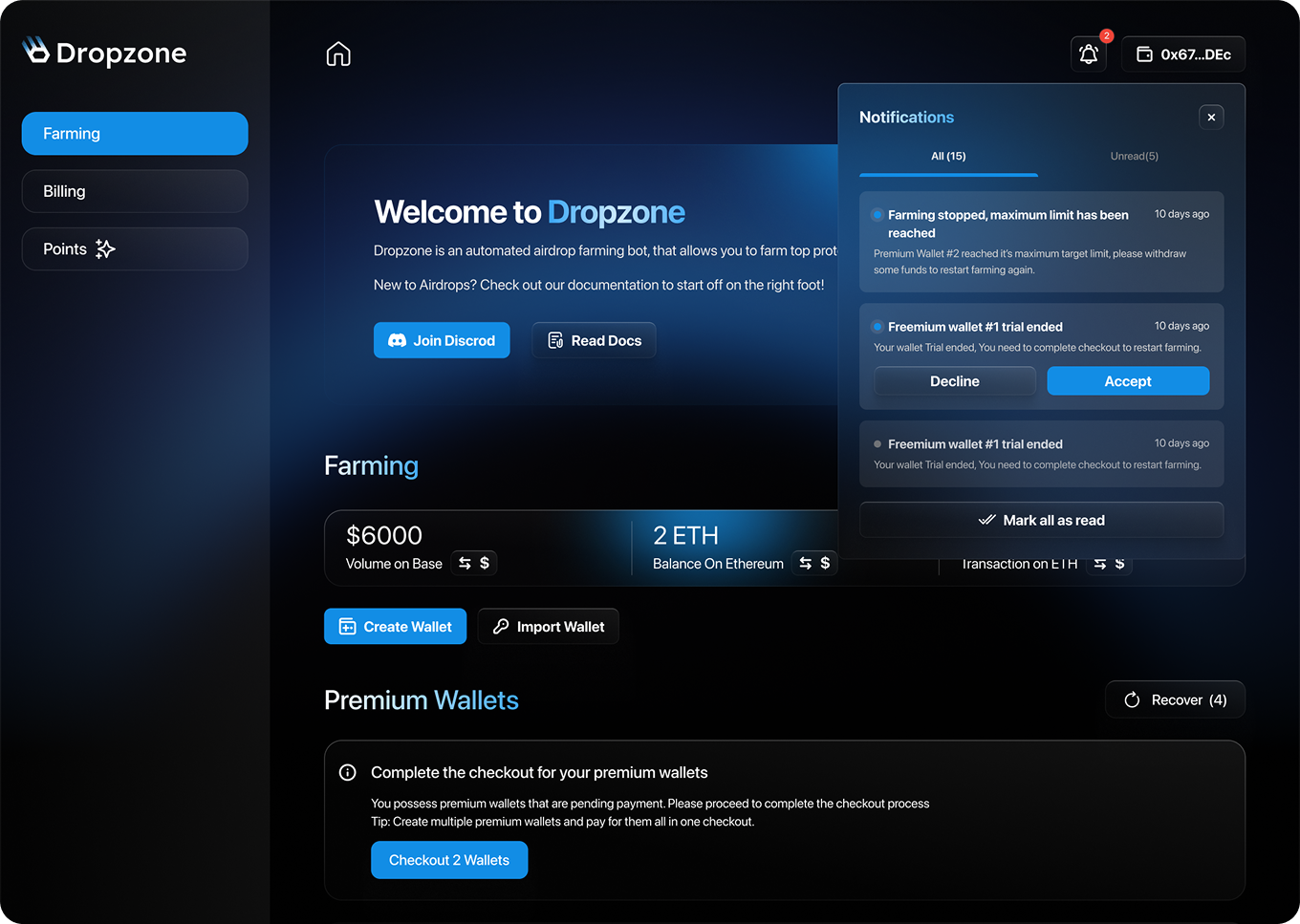 Dropzone Dashboard with Notifications