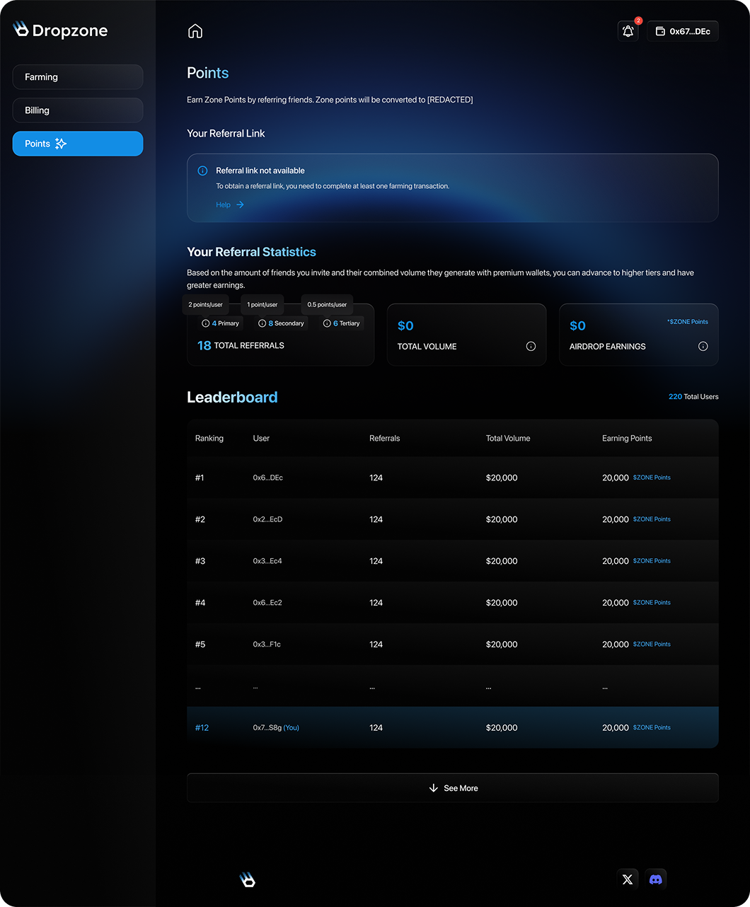Dropzone Points and Referral System