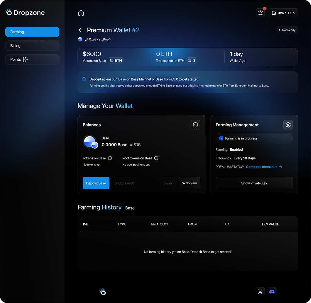 Dropzone Wallet Desktop View