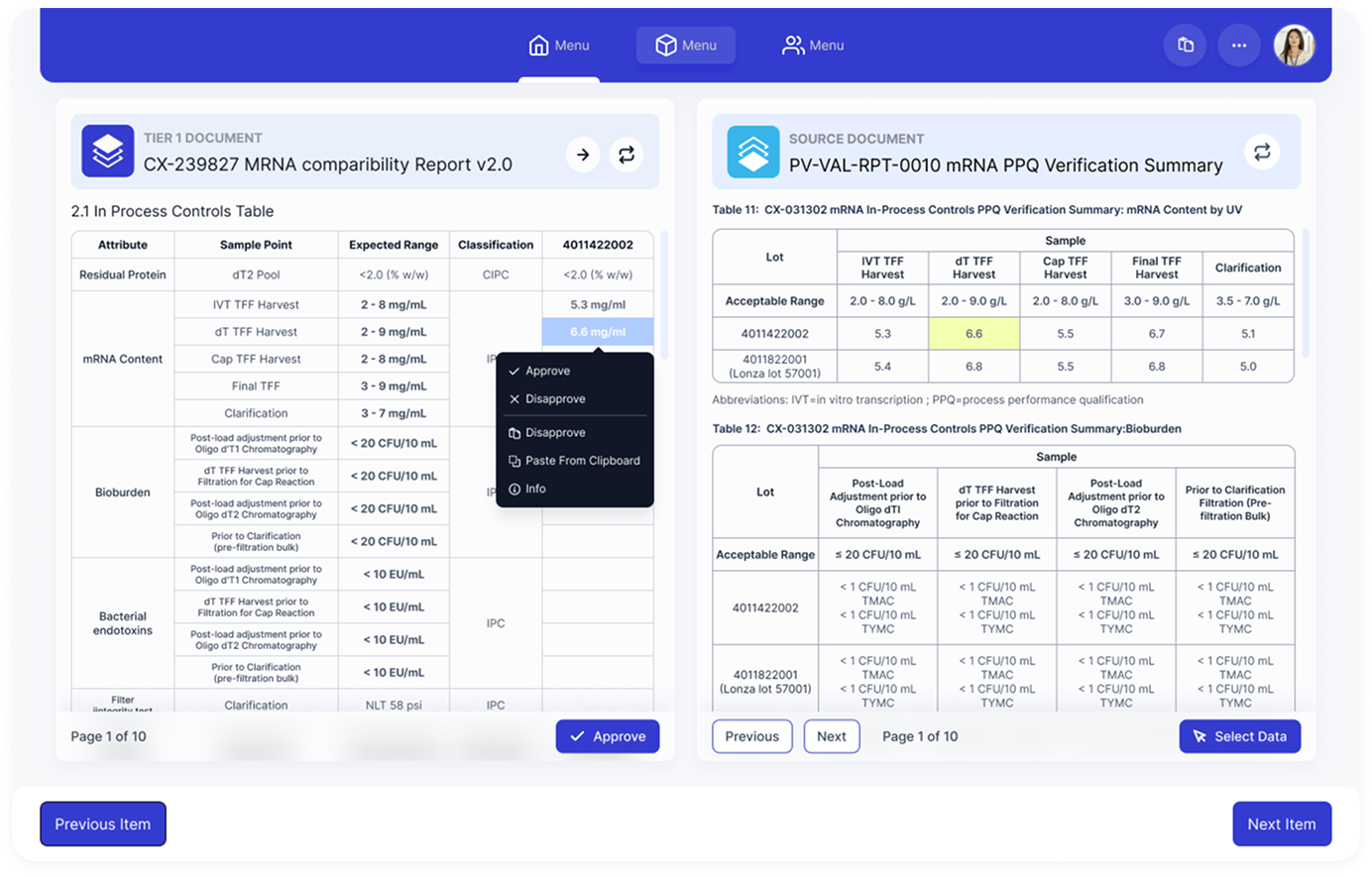 Approval Context Menu