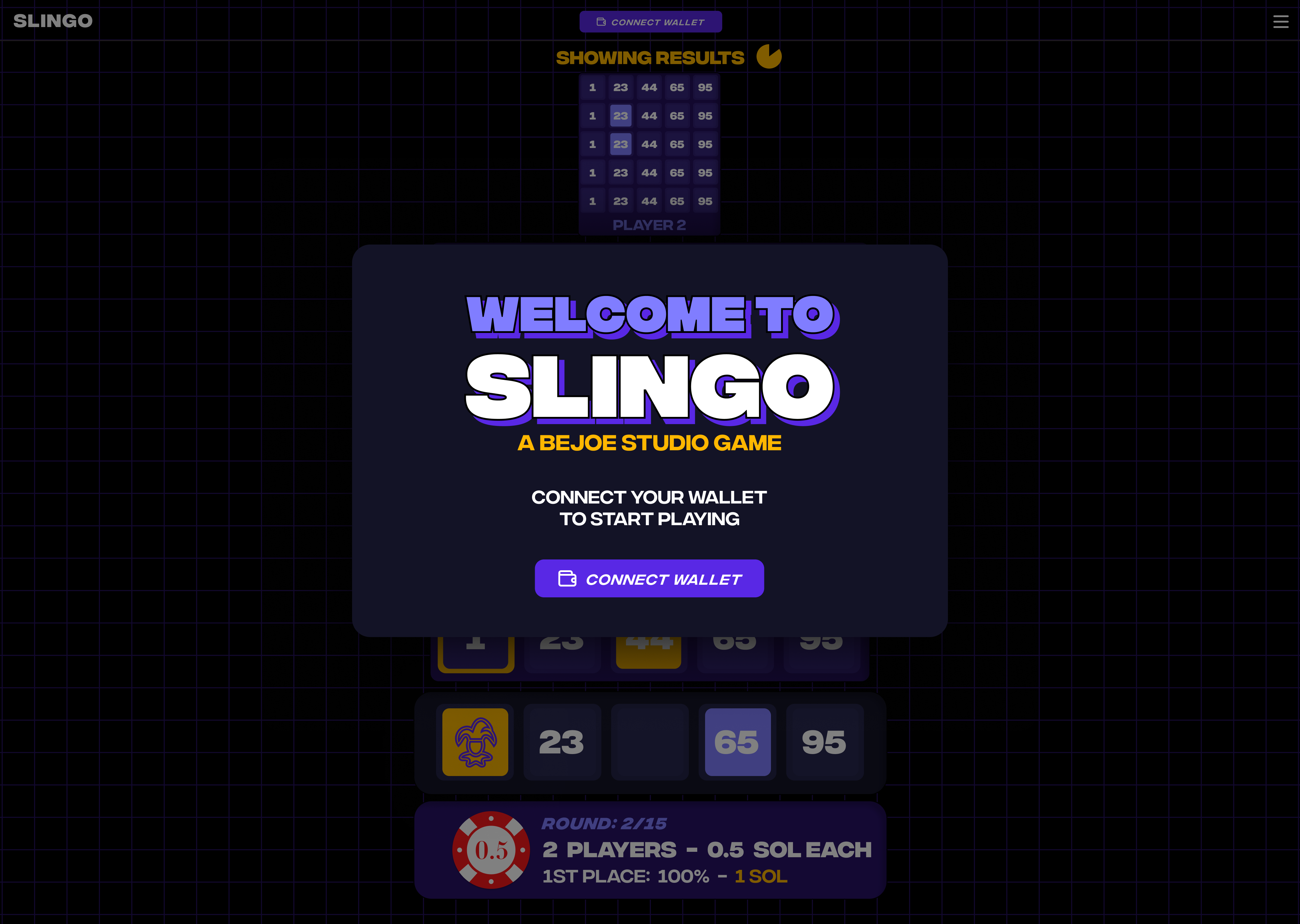 SLINGO Welcome Screen