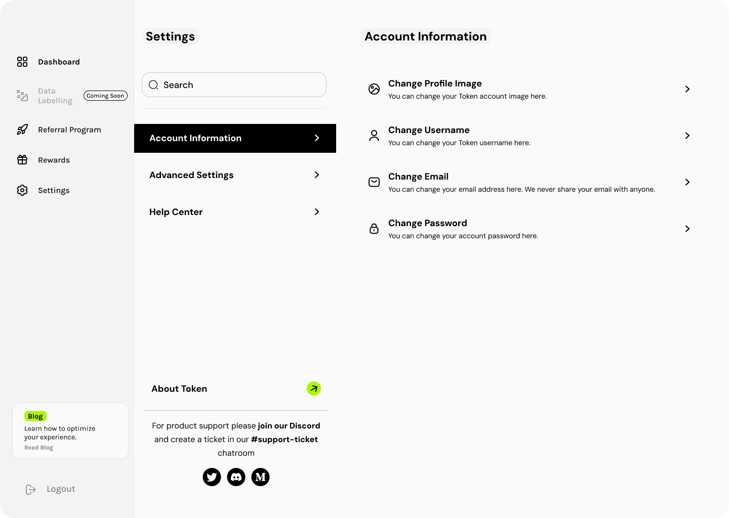 Desktop Settings Light - Account Info
