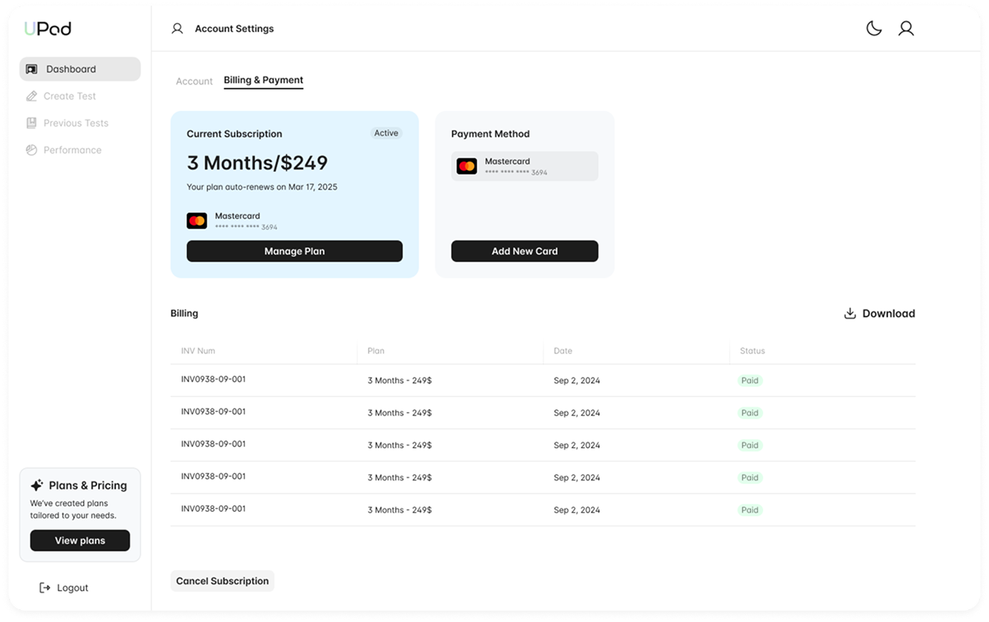 UPod Billing & Payment