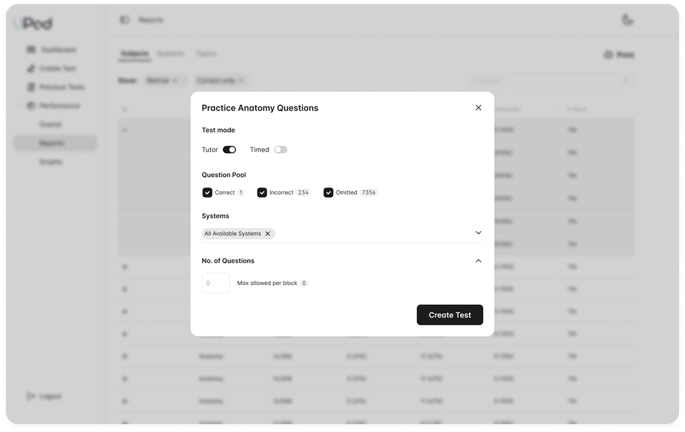 UPod Create Test Modal