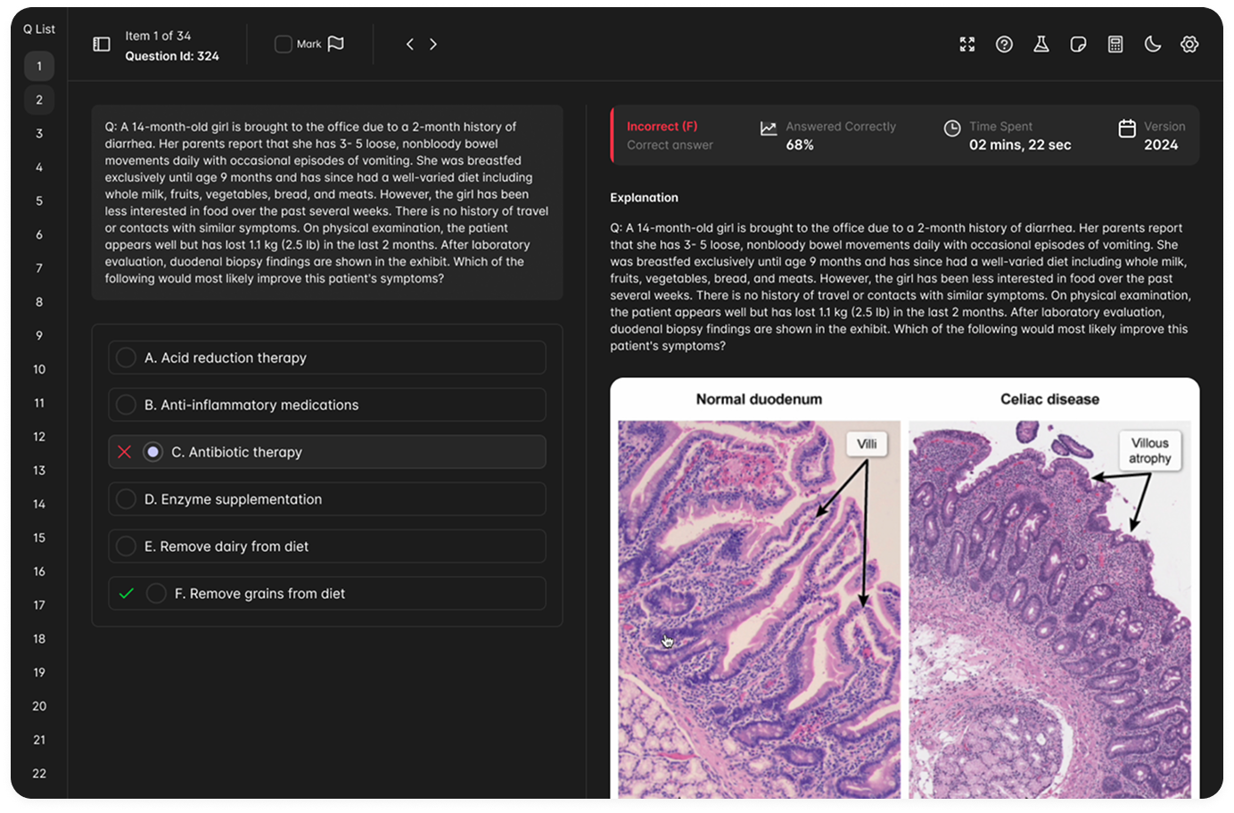 UPod Question Interface - Dark Mode with Histology