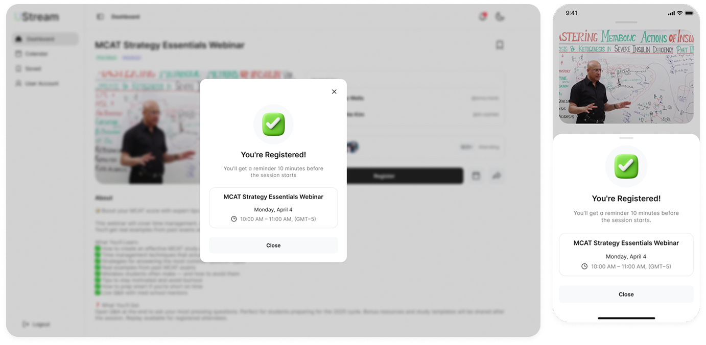 UStream Registration Confirmation